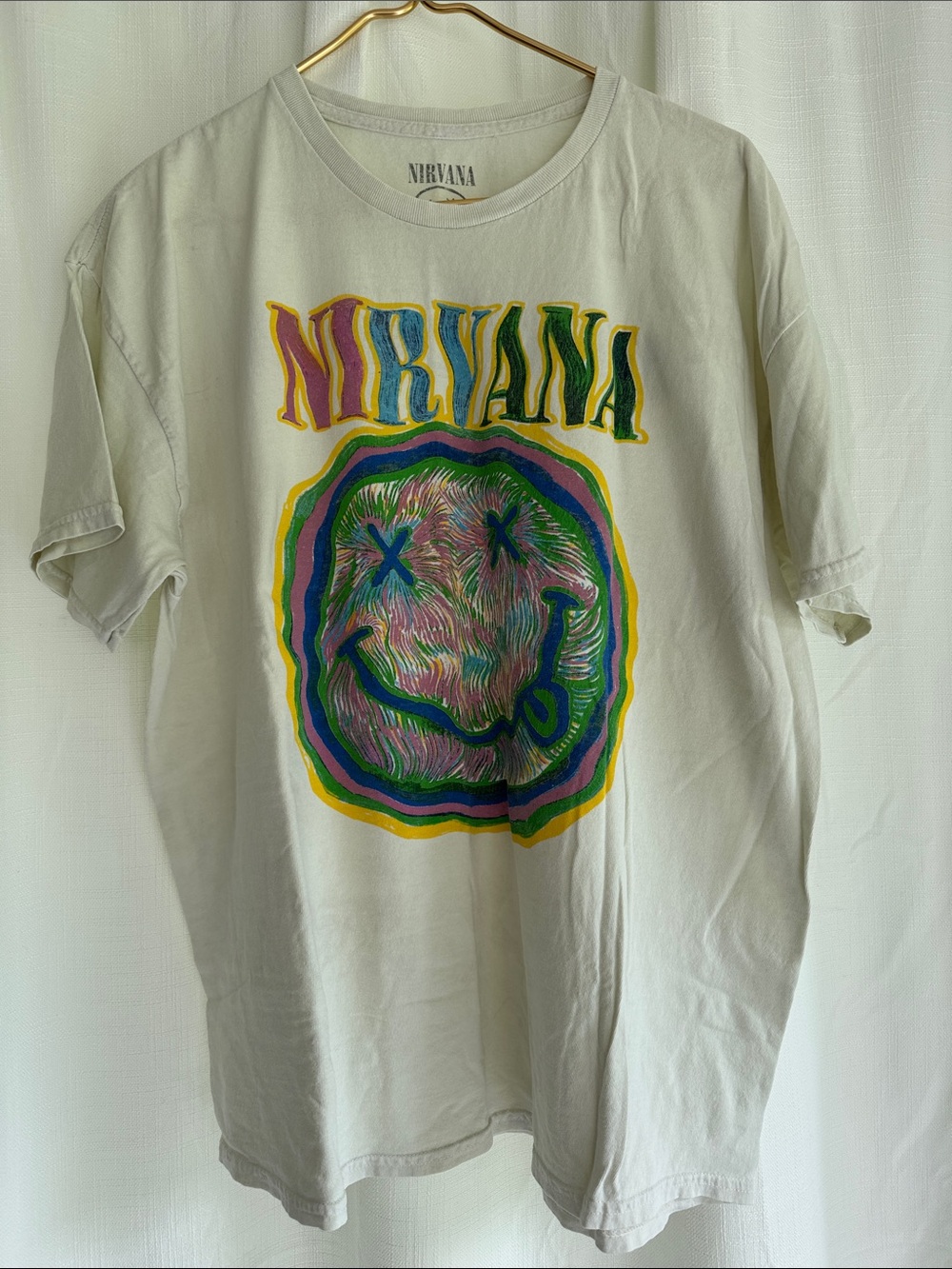 Forever 21 White Nirvana Graphic Tee with Multicolor Smiley